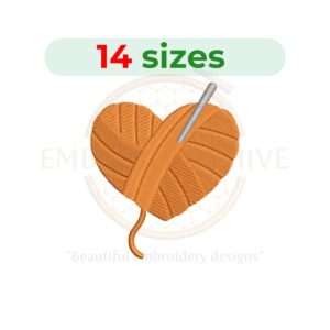 Crochet heart embroidery design for machine embroidery featuring a heart with a crochet-inspired texture and style, available in multiple sizes as an instant digital download.