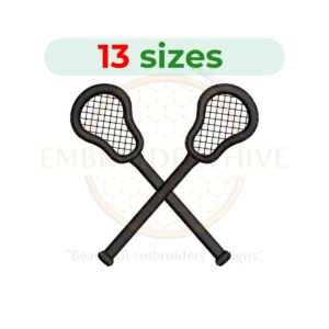Crossed Lacrosse Sticks embroidery design for machine embroidery, instant download digital file available in 13 sizes from 1.5 to 7.5 inches.