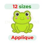 Frog Applique embroidery design for machine embroidery, instant download digital file available in 12 sizes from 2 to 7.5 inches.