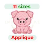 Cute Pig Applique embroidery design for machine embroidery, instant download digital file available in 11 sizes from 2.5 to 7.5 inches.
