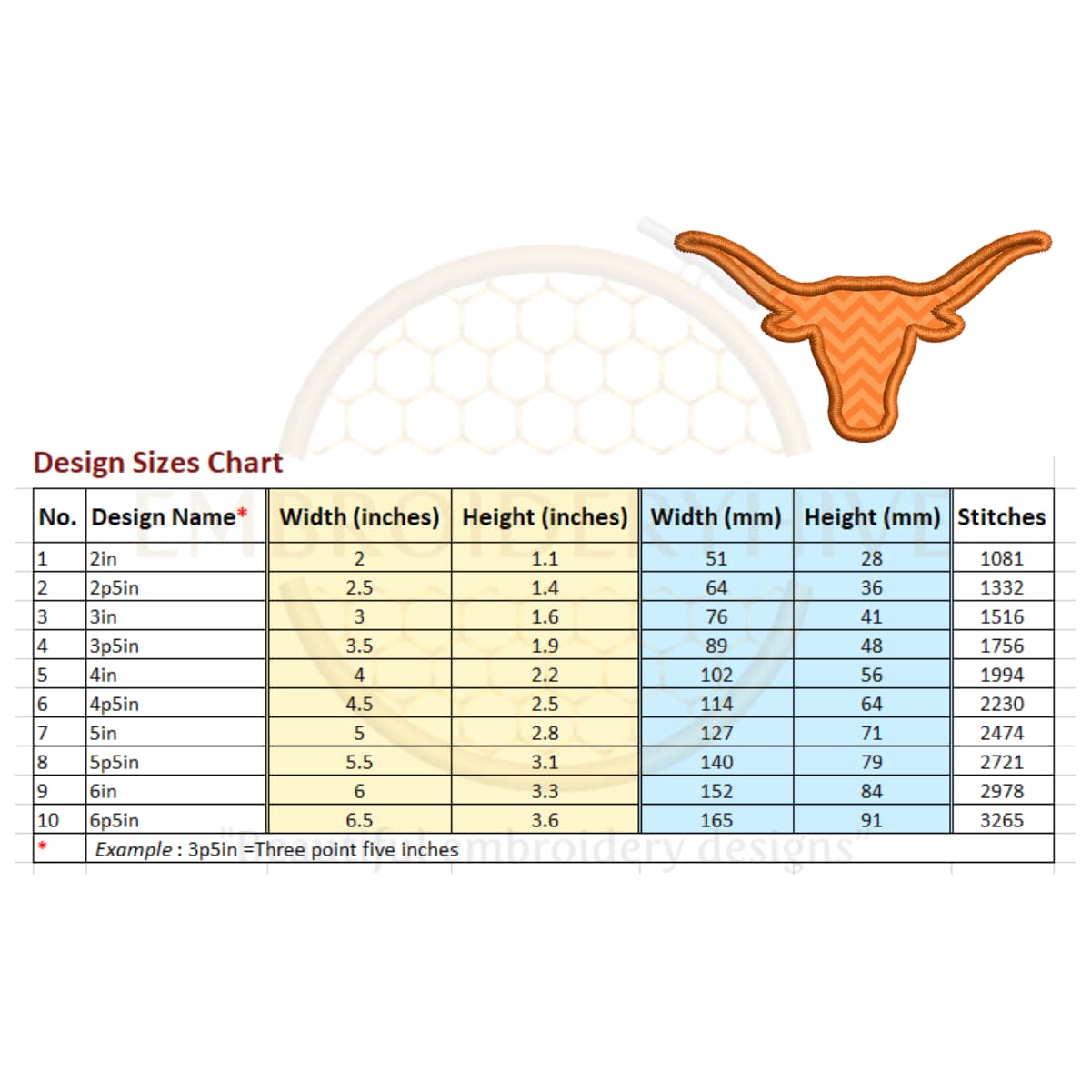Longhorn Applique Embroidery Design (2–6.5 inch) - Image 3