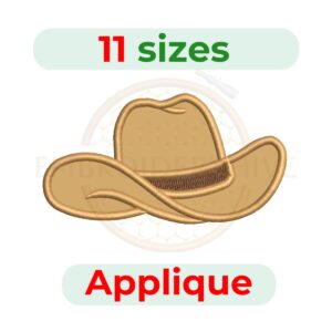 Cowboy Hat Applique embroidery design for machine embroidery, instant download digital file available in 11 sizes from 2.5 to 7.5 inches.