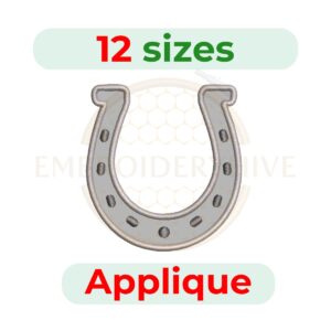 Horseshoe Applique embroidery design for machine embroidery, instant download digital file available in 12 sizes from 2 to 7.5 inches.