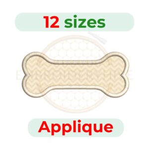 Dog Bone Applique embroidery design for machine embroidery, instant download digital file available in 12 sizes from 2 to 7.5 inches.