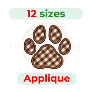 Dog Paw Applique embroidery design for machine embroidery, instant download digital file available in 12 sizes from 2 to 7.5 inches.
