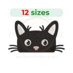 Peeking Black Cat embroidery design for machine embroidery, instant download digital file available in 12 sizes from 2 to 7.5 inches.