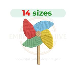 Pin Wheel embroidery design for machine embroidery, instant download digital file available in 14 sizes from 1 to 7.5 inches.