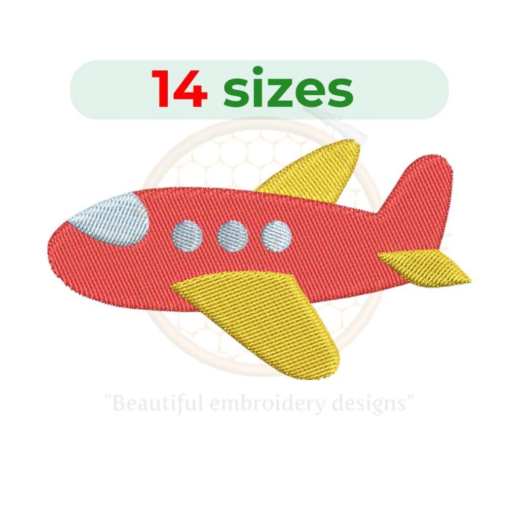 Toy Airplane embroidery design for machine embroidery, instant download digital file available in 14 sizes from 1 to 7.5 inches.