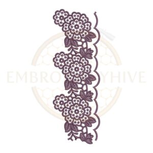 Blooming Flower border embroidery design (E-1153) machine embroidery lace pattern for tablecloths, pillow covers, bedsheets, curtains, towels, dresses, kurtis, kaftans, and home décor. Digital download in multiple embroidery formats.