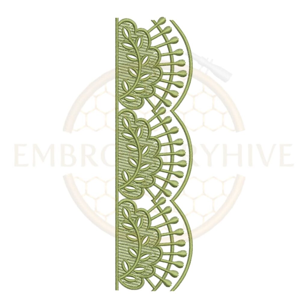 Border Embroidery Design Botanical Leaf Lace Edge (E-1151) digital machine embroidery pattern for tablecloths, bedsheets, pillow covers, curtains, towels, dresses, kurtis, and home décor projects.