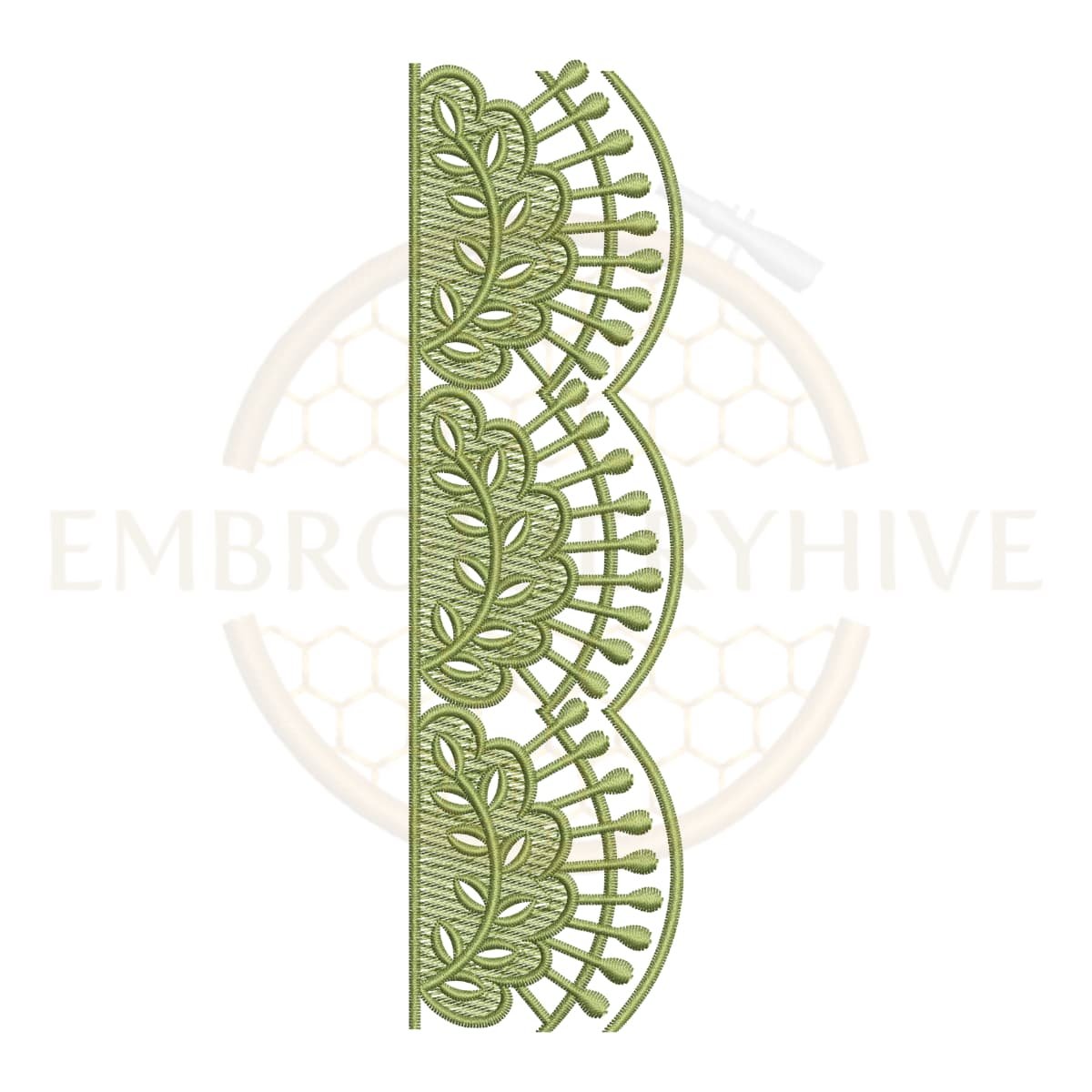 Border Embroidery Design Botanical Leaf Lace Edge (E-1151) digital machine embroidery pattern for tablecloths, bedsheets, pillow covers, curtains, towels, dresses, kurtis, and home décor projects.