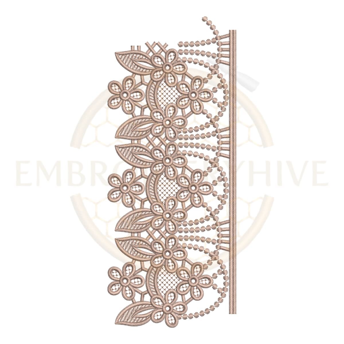Border Embroidery Design Elegant Daisy Mesh (E-1144) digital machine embroidery pattern for tablecloths, bedsheets, pillow covers, curtains, towels, dresses, kurtis, and home décor projects.