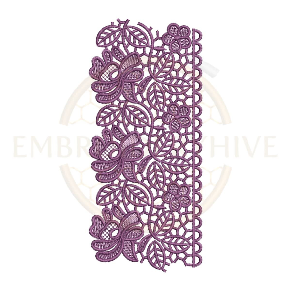 Floral Mesh Lace border embroidery design (E-1176) machine embroidery lace pattern for tablecloths, bedsheets, pillow covers, curtains, towels, dresses, kurtis, kaftans, and home décor. Digital download in multiple embroidery formats.