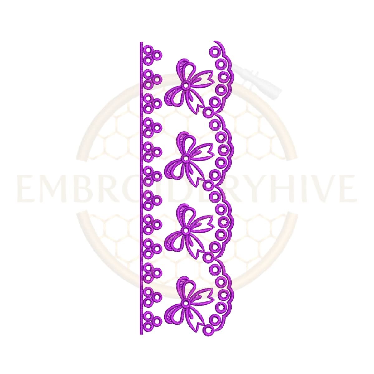 Floral scallop lace border machine embroidery design for home décor.