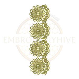 Layered Daisy Lace border embroidery design (E-1168) machine embroidery lace pattern for tablecloths, bedsheets, pillow covers, curtains, towels, dresses, kurtis, kaftans, and home décor. Digital download in multiple embroidery formats.