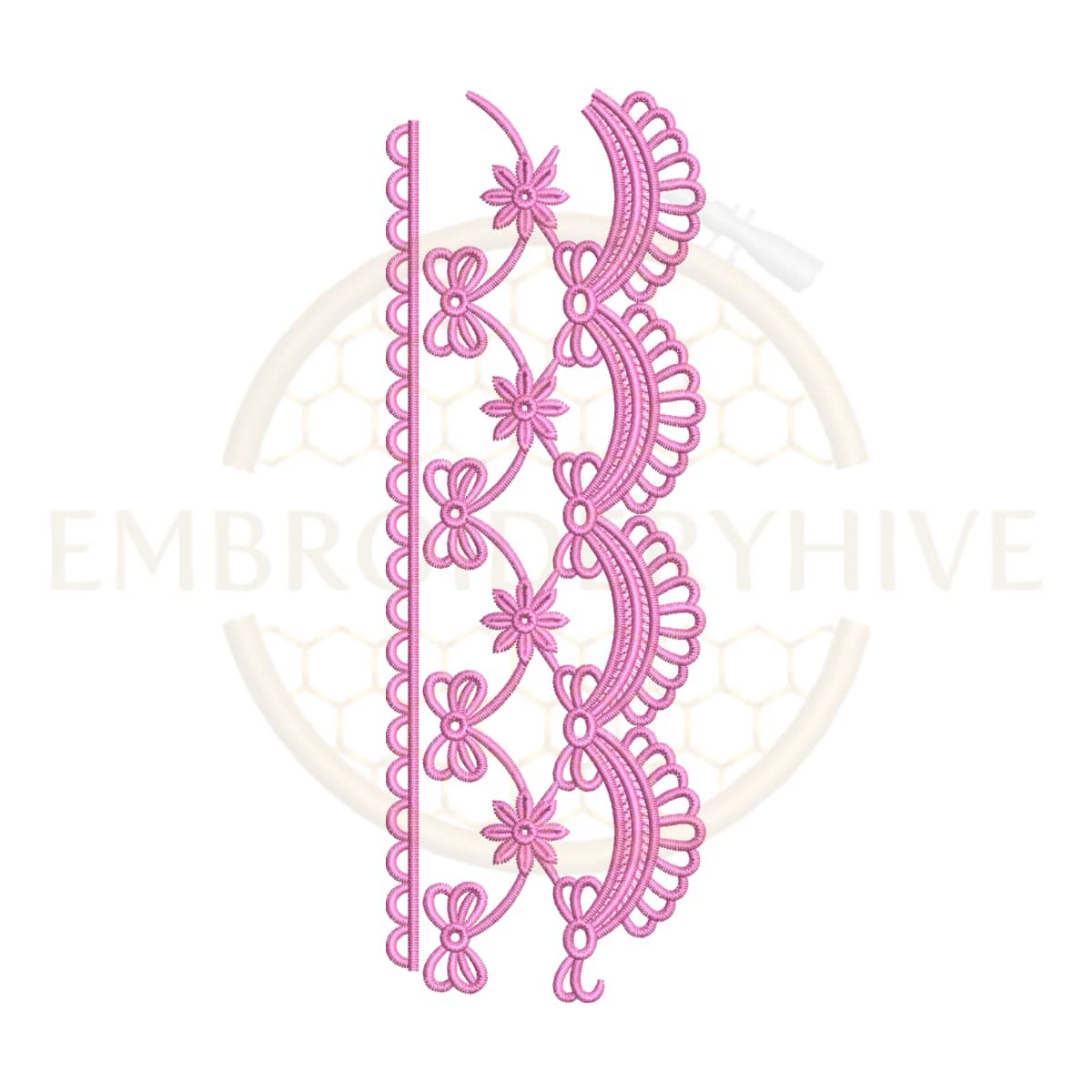 Leaf vine lace border machine embroidery design for home décor projects.