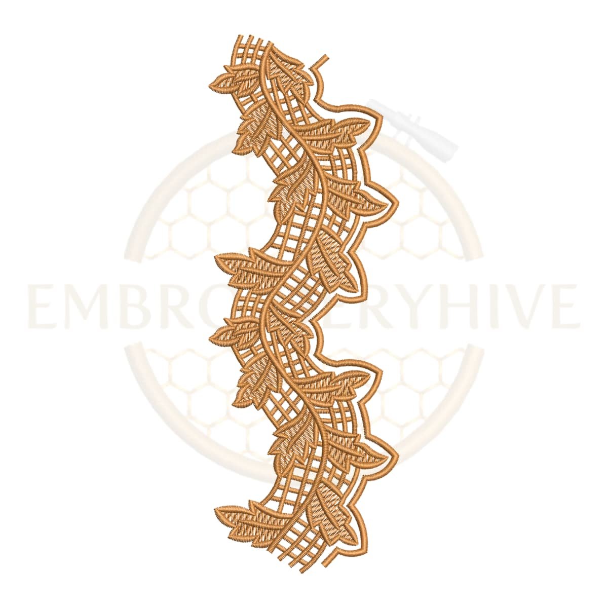 Border Embroidery Design Leaf Vine Lattice Lace (E-1136) digital machine embroidery pattern for tablecloths, bedsheets, pillow covers, curtains, towels, dresses, kurtis, and home décor projects.