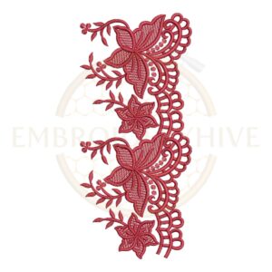 Border Embroidery Design Lily Blossom Scroll (E-1147) digital machine embroidery pattern for tablecloths, bedsheets, pillow covers, curtains, towels, dresses, kurtis, and home décor projects.