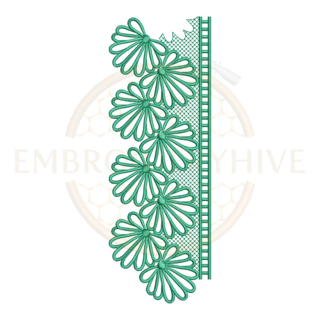 Border Embroidery Design Loop Petal Daisy Lace (E-1139) digital machine embroidery pattern for tablecloths, bedsheets, pillow covers, curtains, towels, dresses, kurtis, and home décor projects.