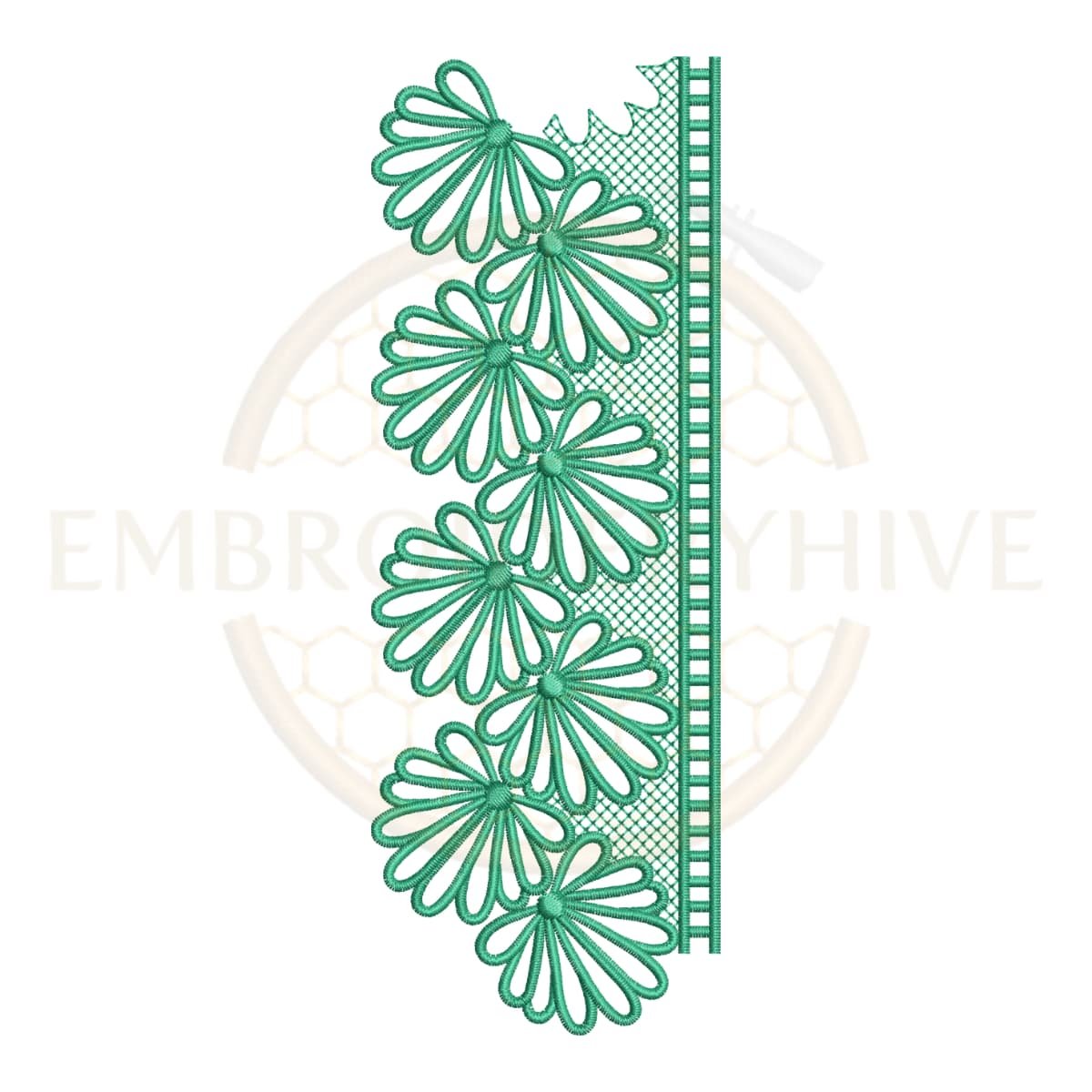 Border Embroidery Design Loop Petal Daisy Lace (E-1139) digital machine embroidery pattern for tablecloths, bedsheets, pillow covers, curtains, towels, dresses, kurtis, and home décor projects.