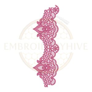 Border Embroidery Design Ornamental Paisley Scallop Lace (E-1145) digital machine embroidery pattern for tablecloths, bedsheets, pillow covers, curtains, towels, dresses, kurtis, and home décor projects.