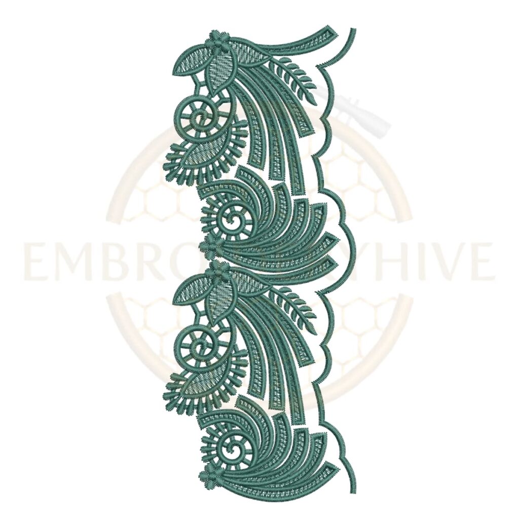 Border Embroidery Design Paisley Scroll Lace (E-1138) digital machine embroidery pattern for tablecloths, bedsheets, pillow covers, curtains, towels, dresses, kurtis, and home décor projects.
