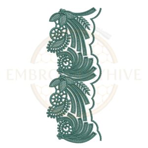 Border Embroidery Design Paisley Scroll Lace (E-1138) digital machine embroidery pattern for tablecloths, bedsheets, pillow covers, curtains, towels, dresses, kurtis, and home décor projects.