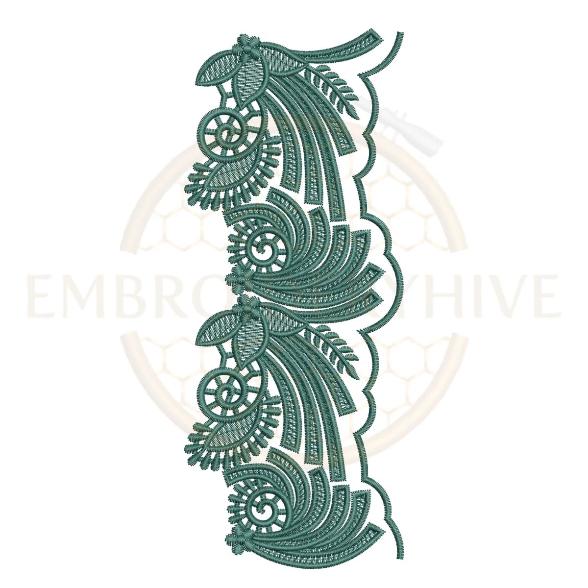 Border Embroidery Design Paisley Scroll Lace (E-1138) digital machine embroidery pattern for tablecloths, bedsheets, pillow covers, curtains, towels, dresses, kurtis, and home décor projects.