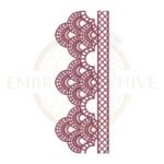 Scallop Fan Lace border embroidery design (E-1173) machine embroidery lace pattern for tablecloths, bedsheets, pillow covers, curtains, towels, dresses, kurtis, kaftans, and home décor. Digital download in multiple embroidery formats.