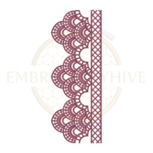 Scallop Fan Lace border embroidery design (E-1173) machine embroidery lace pattern for tablecloths, bedsheets, pillow covers, curtains, towels, dresses, kurtis, kaftans, and home décor. Digital download in multiple embroidery formats.
