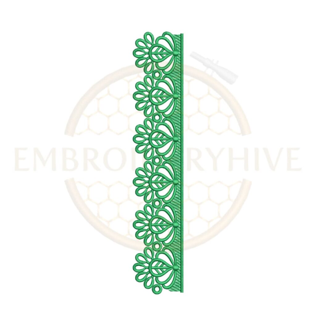 Scalloped fan lace border machine embroidery design for home décor.