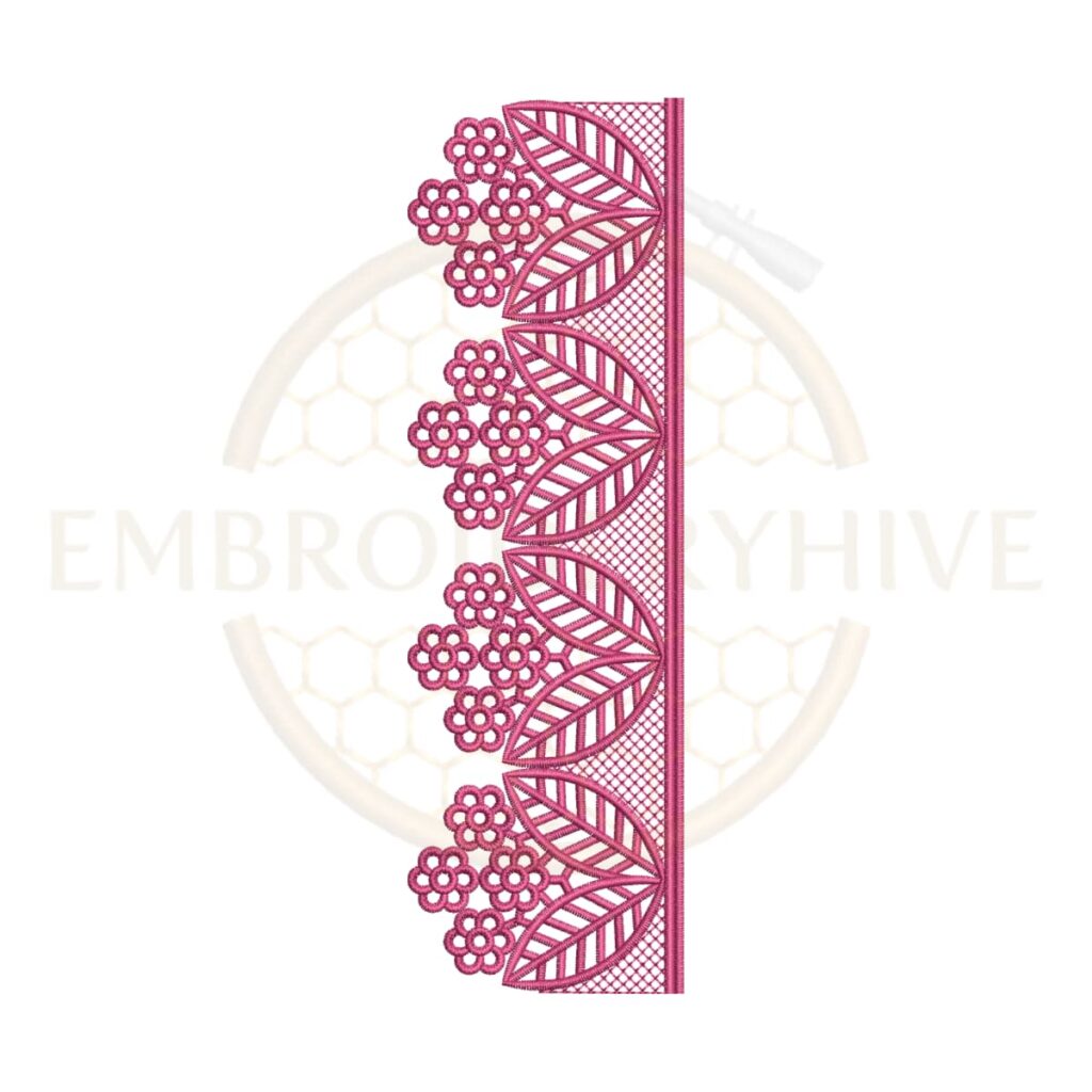 Vintage floral lace border machine embroidery design for home décor.
