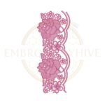 Machine embroidery design featuring a blooming rose scalloped lace border (Design E-1162).
