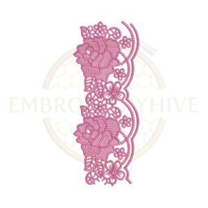 Machine embroidery design featuring a blooming rose scalloped lace border (Design E-1162).
