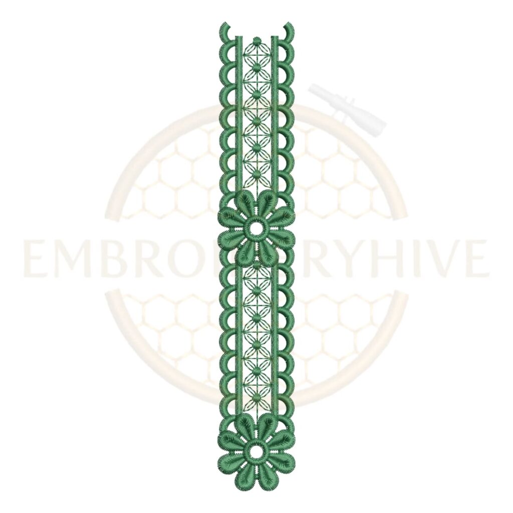 Border Embroidery Design Elegant Daisy Lace Edge (E-1141) digital machine embroidery pattern for tablecloths, bedsheets, pillow covers, curtains, towels, dresses, kurtis, and home décor projects.