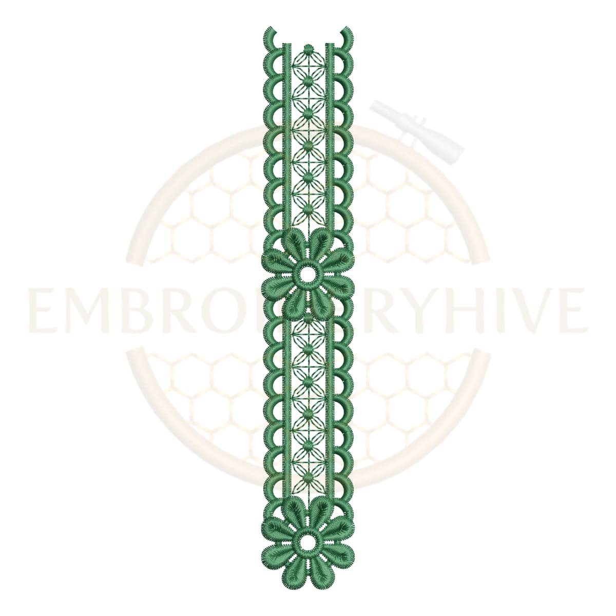 Border Embroidery Design Elegant Daisy Lace Edge (E-1141) digital machine embroidery pattern for tablecloths, bedsheets, pillow covers, curtains, towels, dresses, kurtis, and home décor projects.
