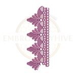 Machine embroidery design featuring a fan scalloped arch lace border (Design E-1163).