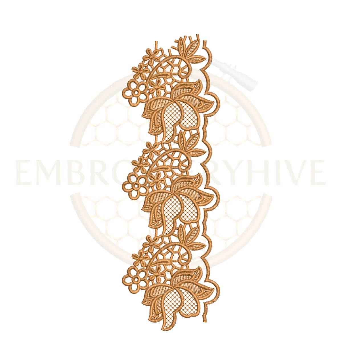 Floral Paisley Lace border embroidery design (E-1177) machine embroidery lace pattern for tablecloths, bedsheets, pillow covers, curtains, towels, dresses, kurtis, kaftans, and home décor. Digital download in multiple embroidery formats.