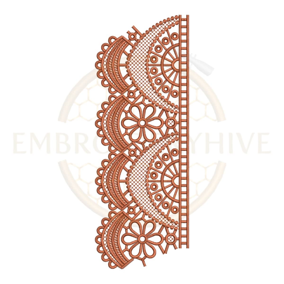Border Embroidery Design Ornamental Fan Edge (E-1142) digital machine embroidery pattern for tablecloths, bedsheets, pillow covers, curtains, towels, dresses, kurtis, and home décor projects.
