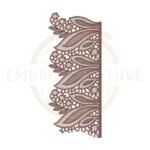 Machine embroidery design featuring an overlapping mesh leaf lace border (Design E-1159).