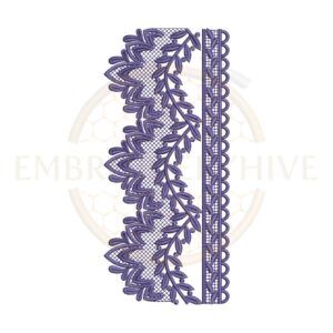 Machine embroidery design featuring a pointed foliage grid edge lace border (Design E-1161).