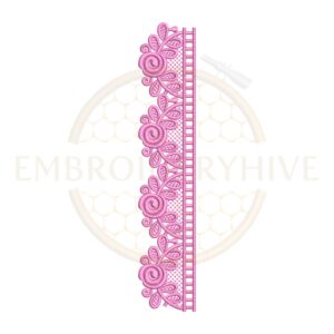 Machine embroidery design featuring a swirl rose edge lace border (Design E-1165).