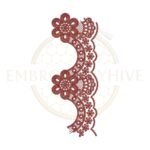 Curved Floral Lace (E-1131) floral border embroidery design for tablecloths, pillow covers, curtains, dresses, and home décor. Digital machine embroidery pattern measuring 2.67 × 7.09 inches (68 × 180 mm). Instant download in DST, PES, JEF, EXP, HUS, PEC, VIP, PCS, CSD, VP3, and XXX formats.