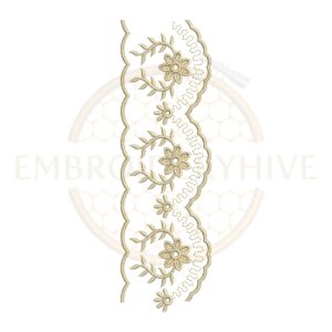 Delicate Floral Vine Lace border embroidery design (E-1172) machine embroidery lace pattern for tablecloths, bedsheets, pillow covers, curtains, towels, dresses, kurtis, kaftans, and home décor. Digital download in multiple embroidery formats.