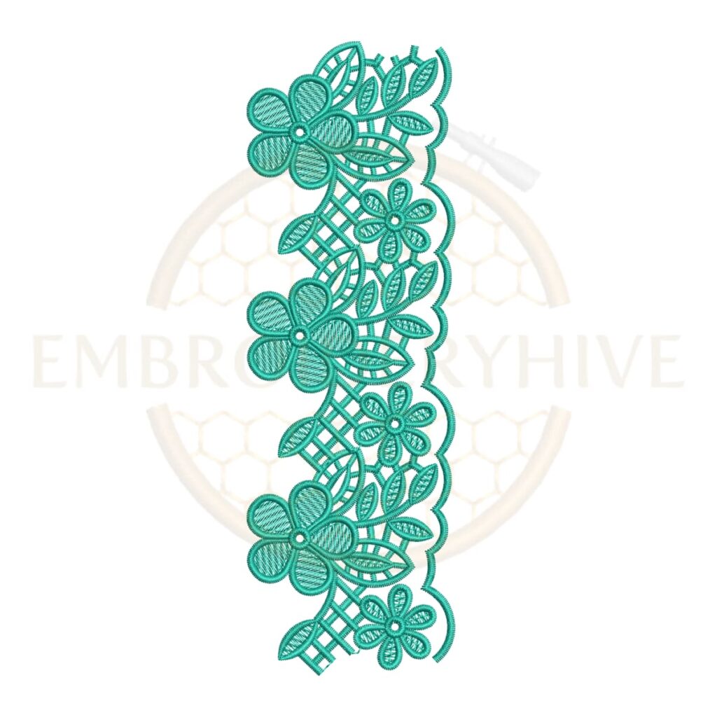 Floral Border Embroidery Design Floral Trellis Lace (E-1150) digital machine embroidery pattern for tablecloths, bedsheets, pillow covers, curtains, towels, dresses, kurtis, and home décor projects.