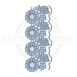 Sunflower Floral Lace (E-1132) floral border embroidery design for tablecloths, pillow covers, curtains, dresses, and home décor. Digital machine embroidery pattern measuring 2.86 × 7.06 inches (73 × 186 mm). Instant download in DST, PES, JEF, EXP, HUS, PEC, VIP, PCS, CSD, VP3, and XXX formats.