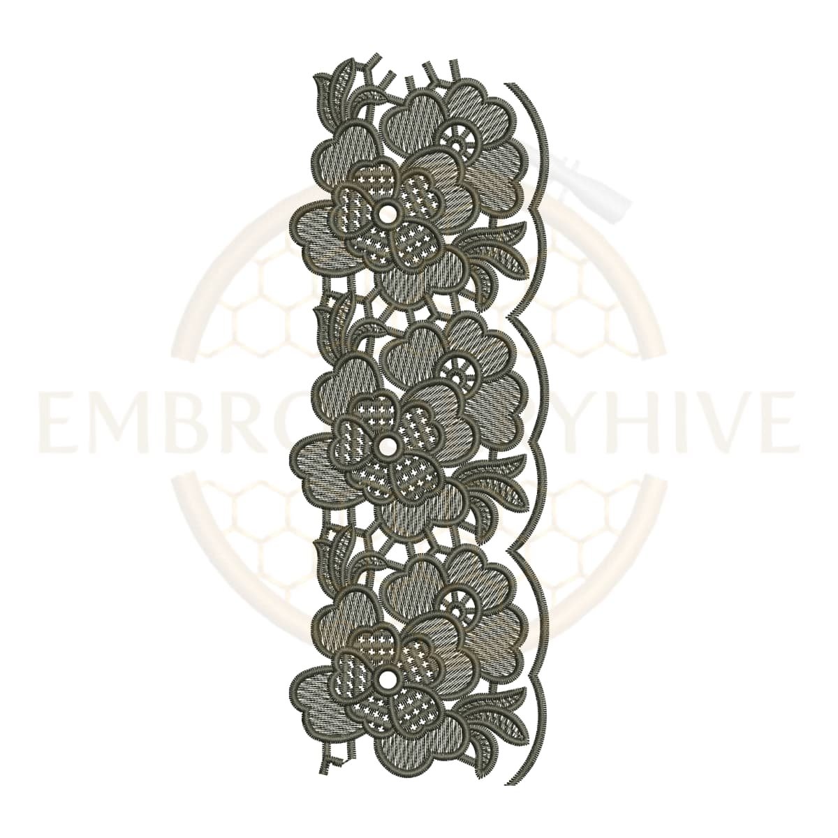 Floral Border Embroidery Design Floral Garden Lace (E-1146) digital machine embroidery pattern for tablecloths, bedsheets, pillow covers, curtains, towels, dresses, kurtis, and home décor projects.