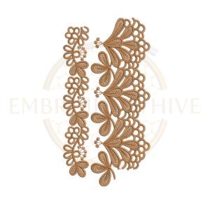 Machine embroidery design featuring a scalloped teardrop vine floral border (Design E-1160).