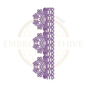 Machine embroidery design featuring a geometric scalloped floral lace border (Design E-1167).
