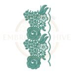Rose Blossom Floral Lace (E-1133) floral border embroidery design for tablecloths, pillow covers, curtains, dresses, and home décor. Digital machine embroidery pattern measuring 2.99 × 7.01 inches (76 × 178 mm). Instant download in DST, PES, JEF, EXP, HUS, PEC, VIP, PCS, CSD, VP3, and XXX formats.